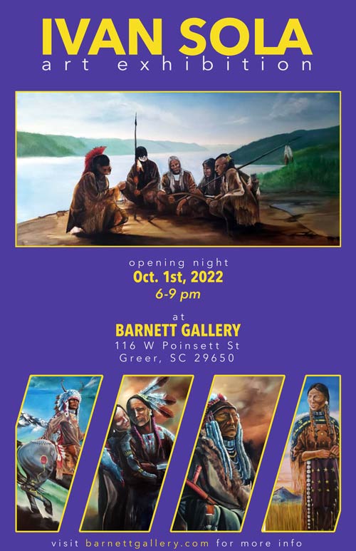 ivan-sola-art-exhibition-solo-show-paintings-oil-painter-barnett-gallery-artist-opening-showing-display-greenville-sc-greer-native-american-artwork-for-sale