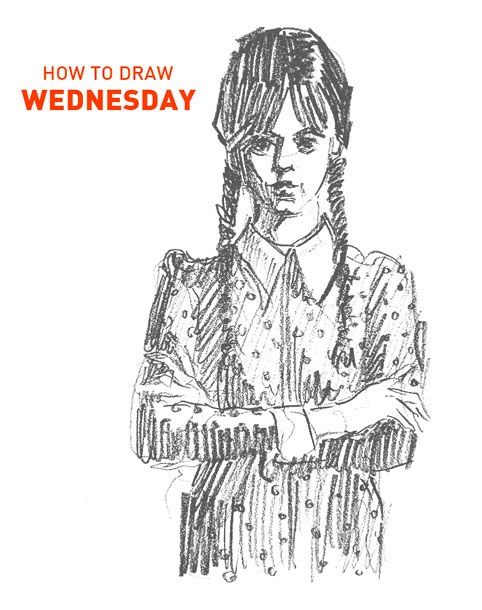 WEDNESDAY drawing easy STEP BY STEP how to draw art realistic netflix tv show movie Addams family