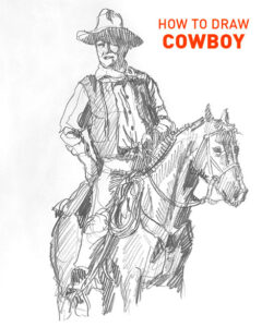 cowboy drawing easy how to draw step by step outline rodeo revolver six shooter horse rider simple hard realistic fast ranch farm farmer cattle fun cute cool sketch sketching realism