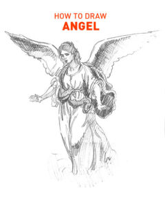 angel drawing easy outline how to draw step by step sketch sketching realistic fun cute cool wings flying simple hard figure angels robe cloth pencil flowing flow illustration