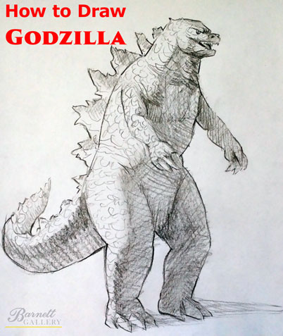 How to draw and shade a realistic Godzilla easy for drawing / painting