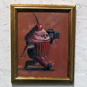 cupcake-with-boombox-listening-to-music-original-signed-oil-painting-by-greenville-sc-painter-joel-barnett-artwork-affordable-for-sale