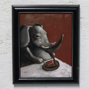 elephant-eating-a-steak-artwork-painting-oil-by-joel-barnett-greenville-sc-art-gallery-artist-studios