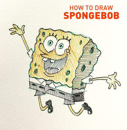 How to draw SPONGEBOB drawing easy STEP BY STEP realistic with shading ...